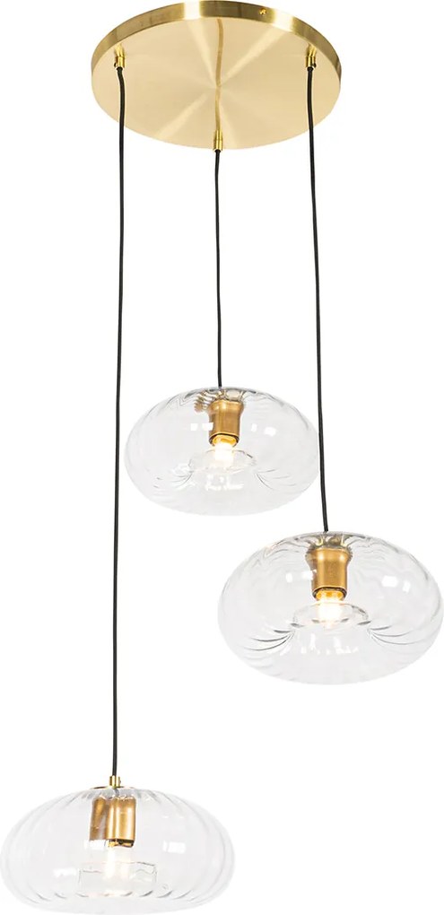 Lampa wisząca art deco złota ze szklanym kloszem okrągłym 3-punktowa - Ayesha