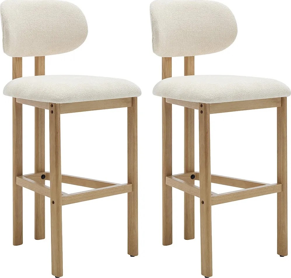 Zestaw 2 stołków barowych z teksturowanej tkaniny i drewna kauczukowca  - Kremowy - YELAZ
