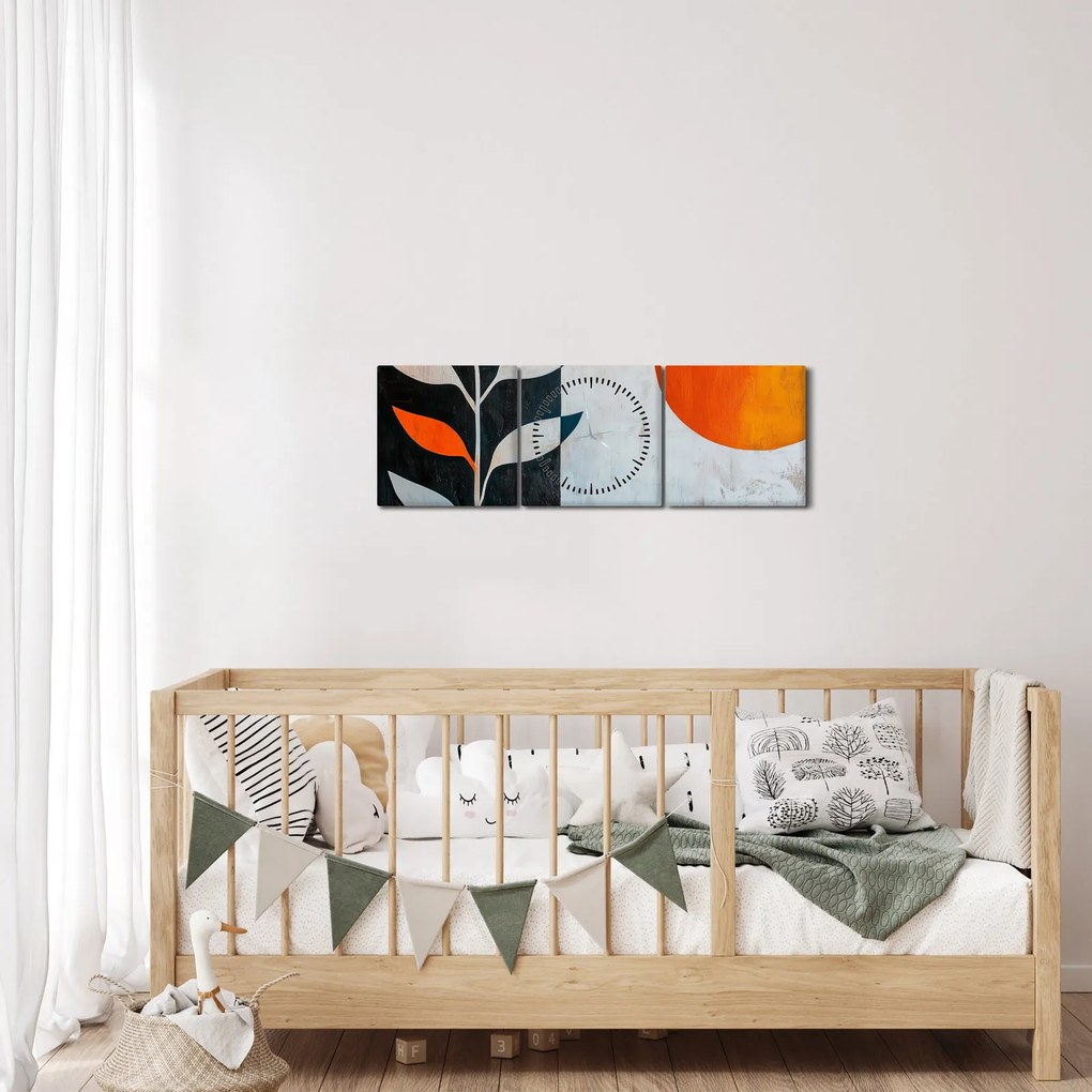 Obraz - Abstrakcja rośliny i słońca (z zegarem) (90x30 cm)
