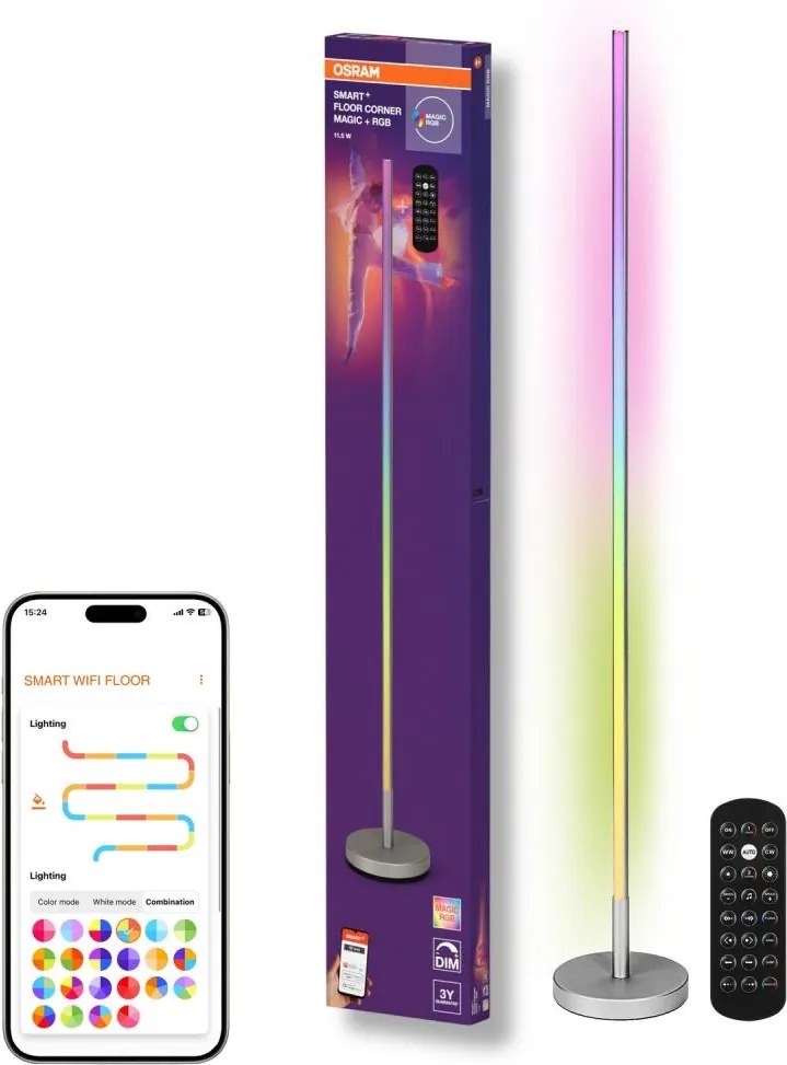 Osram - LED RGBW ściemniana lampa stojąca SMART+ MAGIC LED/11,5W/230V srebrna Wi-Fi+pilot