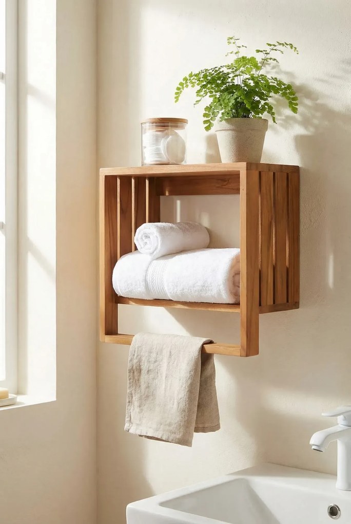 Drewniany wieszak ścienny do łazienki z półką K4-A30