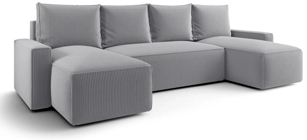 Jasnoszary narożnik sztruksowy z funkcją spania M2-M83