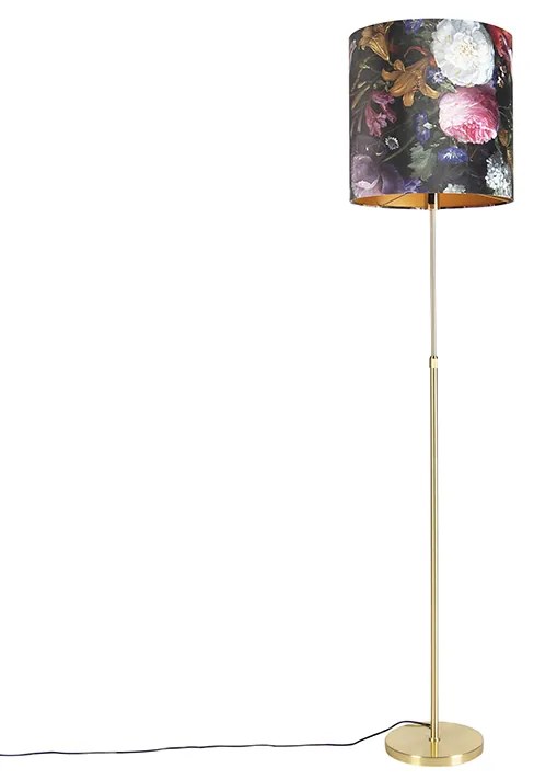 Lampa stojąca złota/mosiądzowa z abażurem z weluru w kwiaty 40/40 cm - Parte klasyczny/Antyczny Oswietlenie wewnetrzne