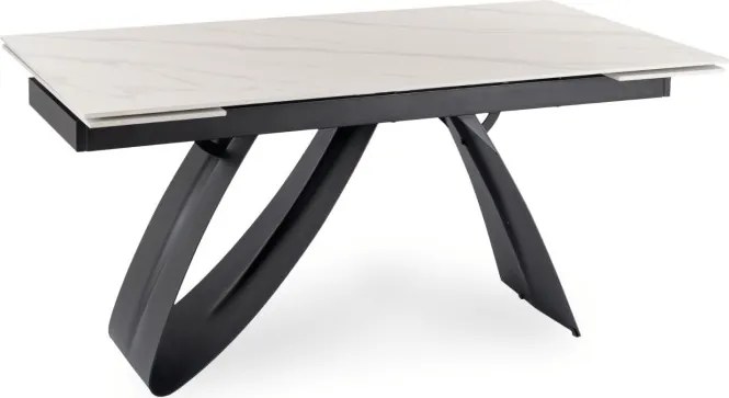 Stół Rozkładany Prostokątny DEVON 160-220 cm Ceramiczny Biały Marmur/Czarny Nowoczesny