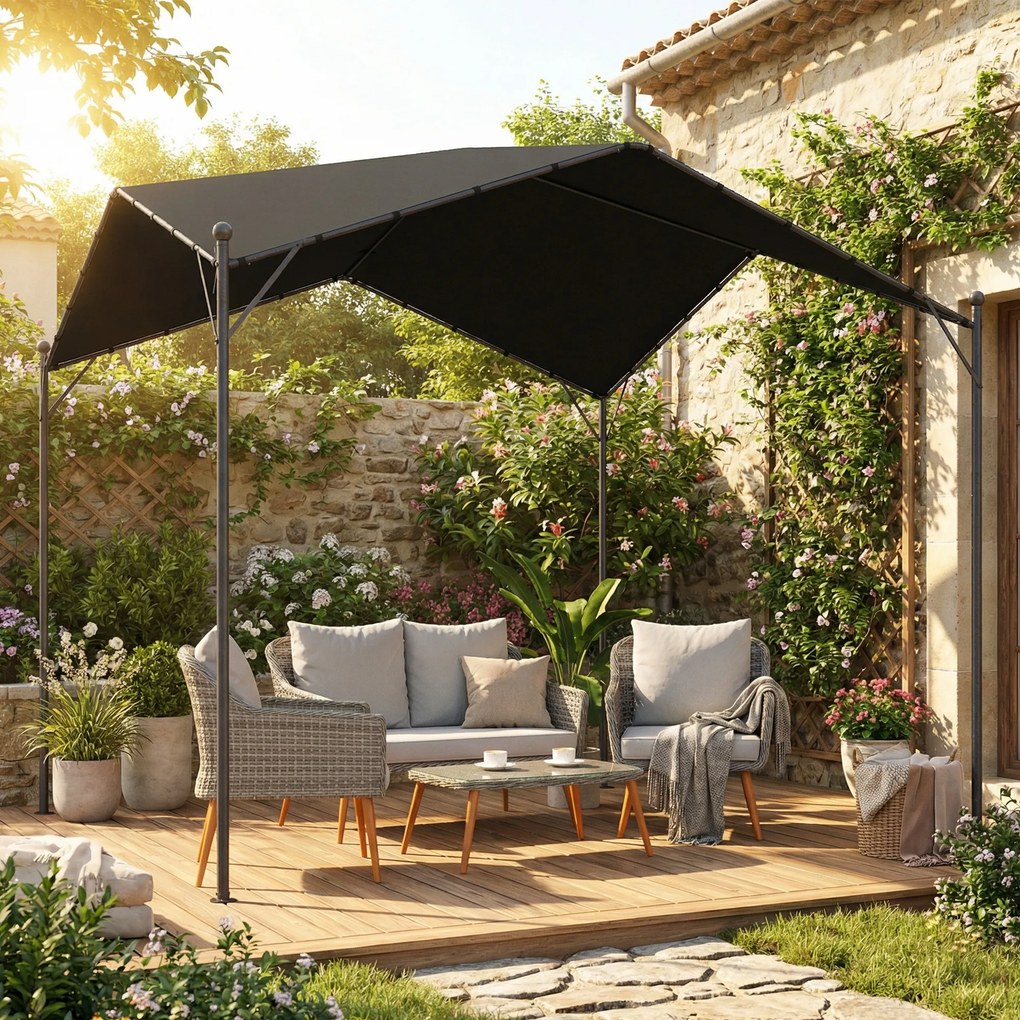 Outsunny Pergola Altana 3x3m Wodoodporna Stabilna Zimoodporna Ochrona Przed Słońcem ze Skośnym Dachem Wzmocnienia Trójkątne | Aosom PL