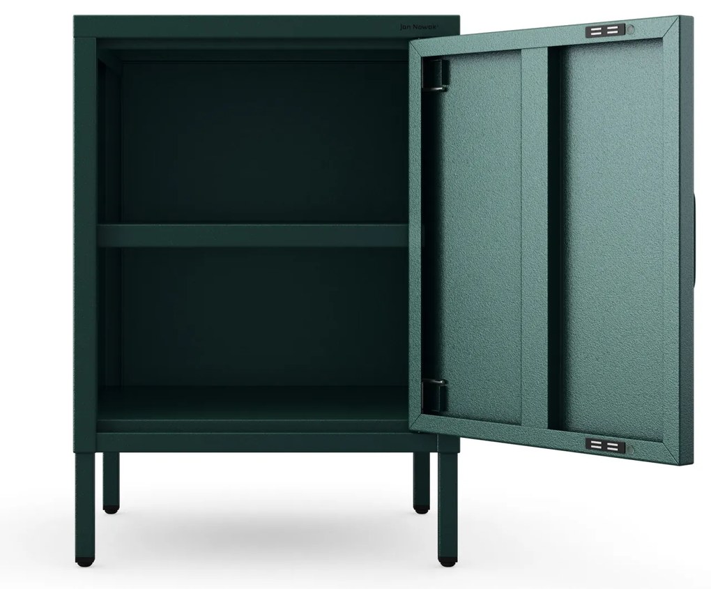 Szafka nocna metalowa na nóżkach butelkowa zieleń, 424x595x400 mm: MIA Modern