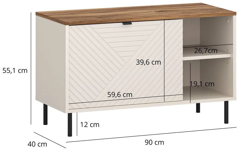 Szafka na buty na nóżkach kaszmir + dąb castello B3-M79