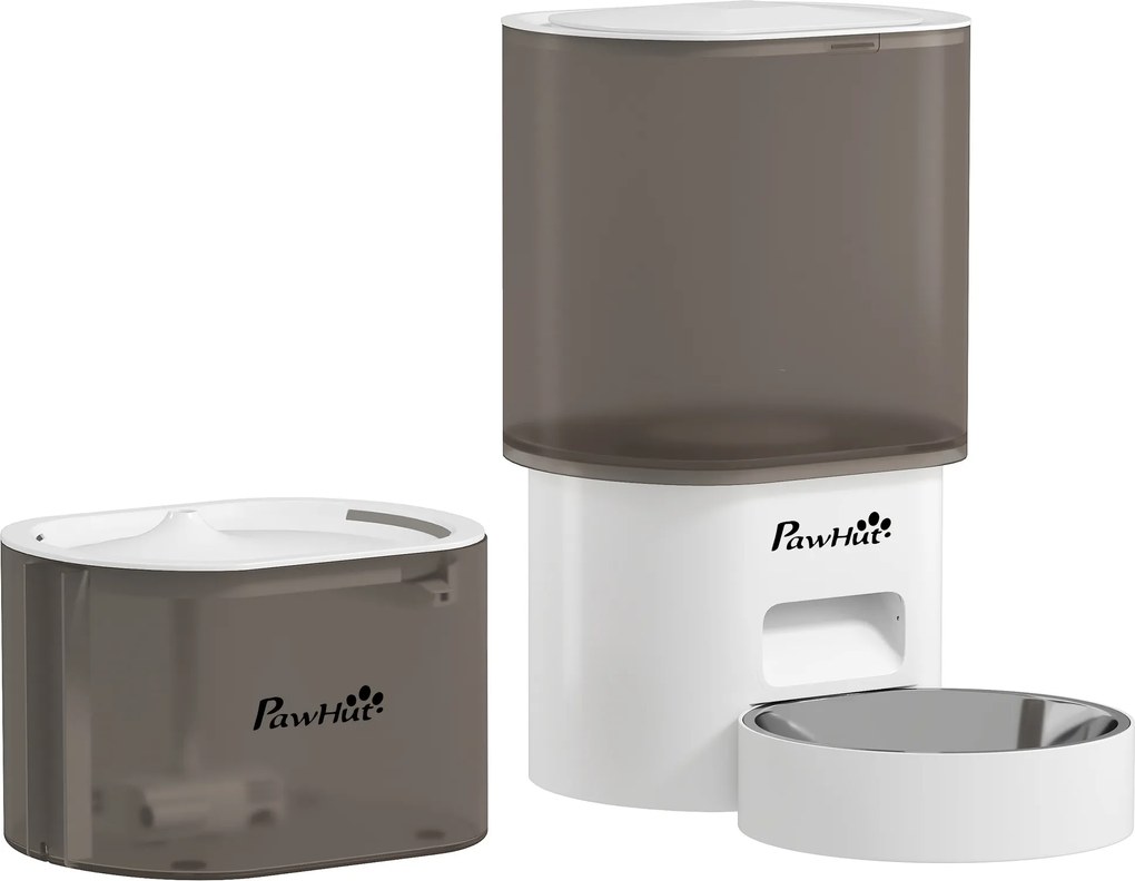 PawHut Automatyczny dozownik karmy 3 L i poidełko 2,5 L dla małych psów i kotów Biały