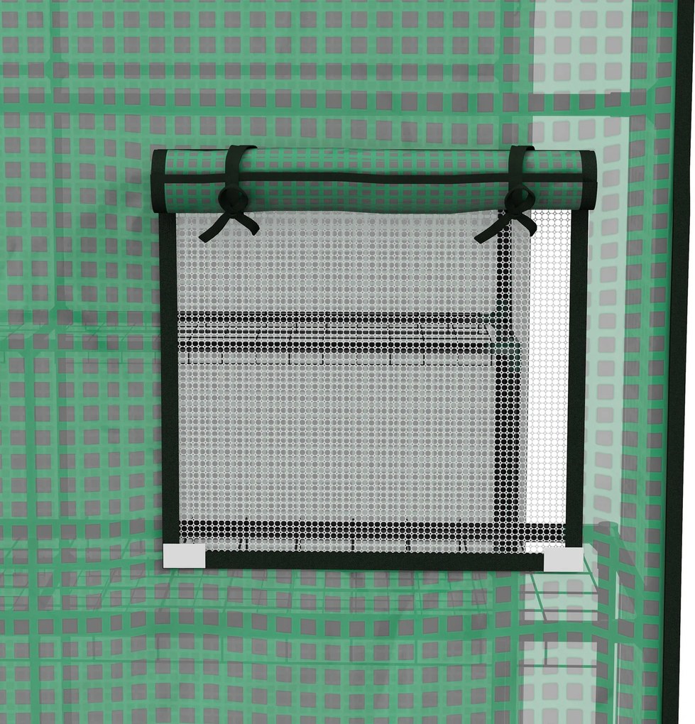 Outsunny Folia do szklarni, pokrywa zastępcza, wodoszczelna, z oknami i drzwiami na rolce,  140 cm x 143 cm x 190 cm, Drzwi Rolowane, Zielony | Aosom PL