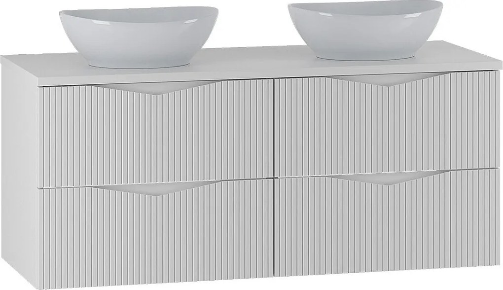 Biały Zestaw do Łazienki 120cm Szafka Blat Umywalka Ryflowane Fronty Cleo