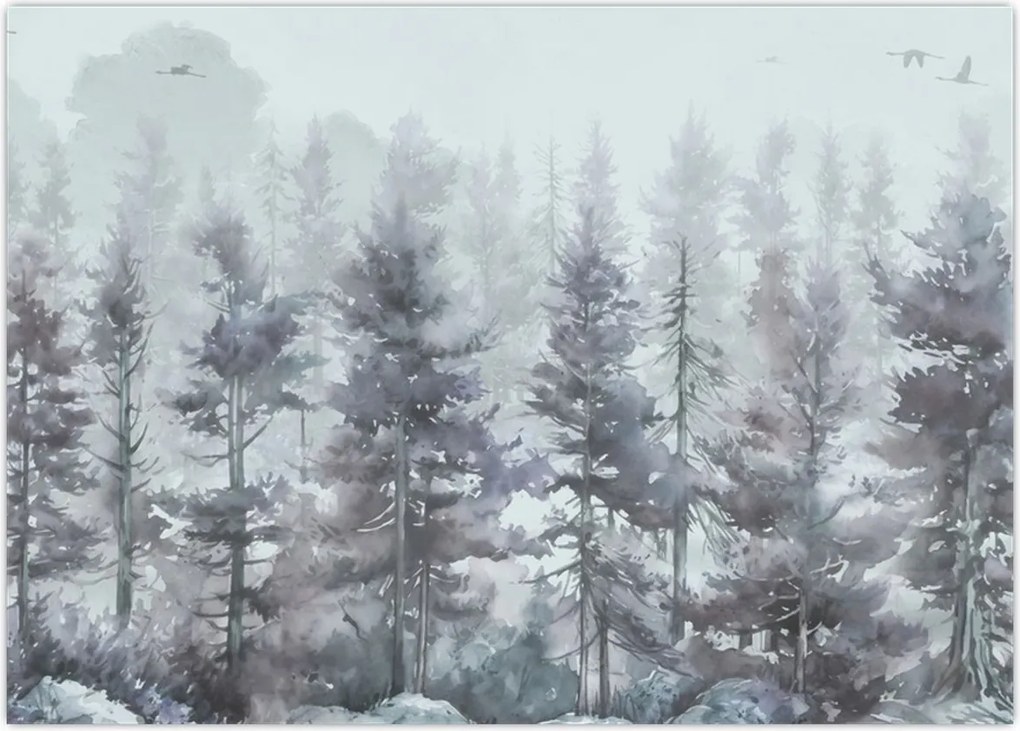Obraz na szkle - Pine forest II, aquarel (70x50 cm)