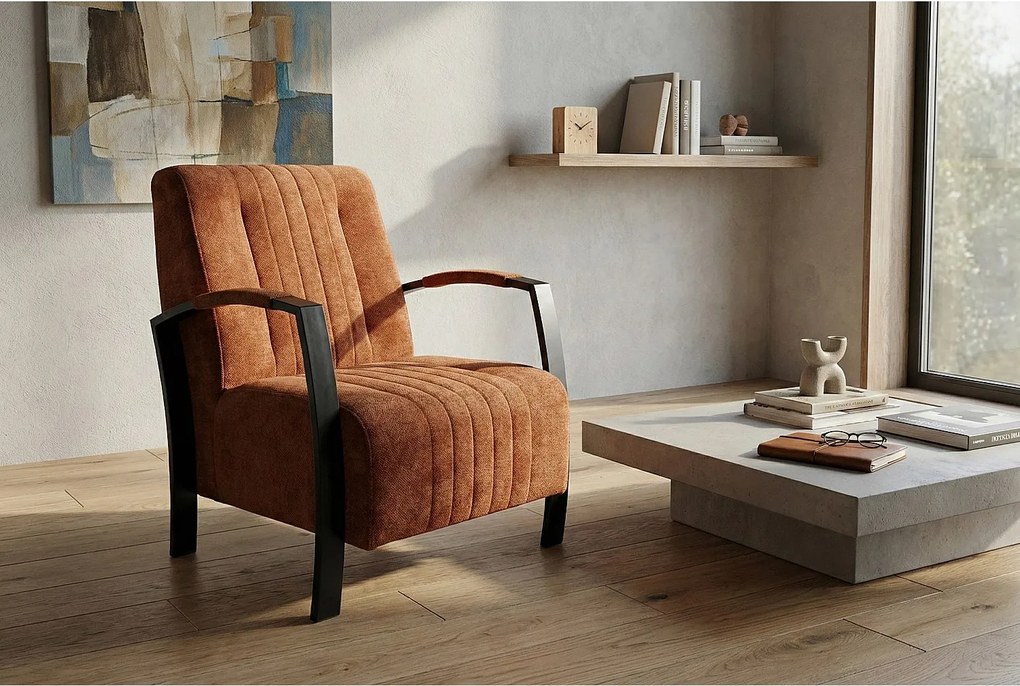Nowoczesny fotel Looft w kolorze koralowym-ponadczasowy styl