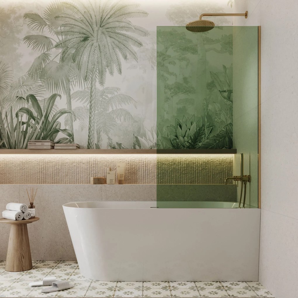Parawan nawannowy prostokątny MOLIS Classic Green szkło zielone | Różne rozmiary : Kolor profili kabiny - złoty, Rozmiar - 70x140 cm