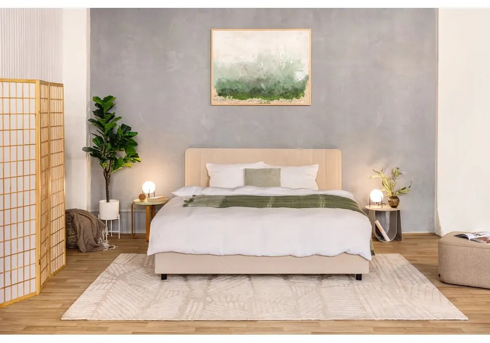 Beżowe tapicerowane łóżko podwójne z miejscem do przechowywania z materacem/kratką 180x200 cm Myra Slim Line - Bonami Selection