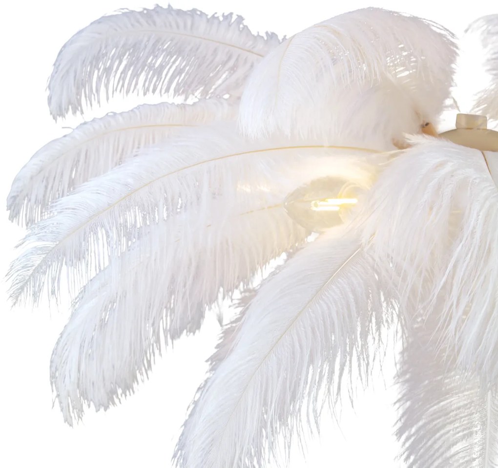 Lampa podłogowa Art Deco beżowa z białymi piórami - Peahen ArtDeco Oswietlenie wewnetrzne