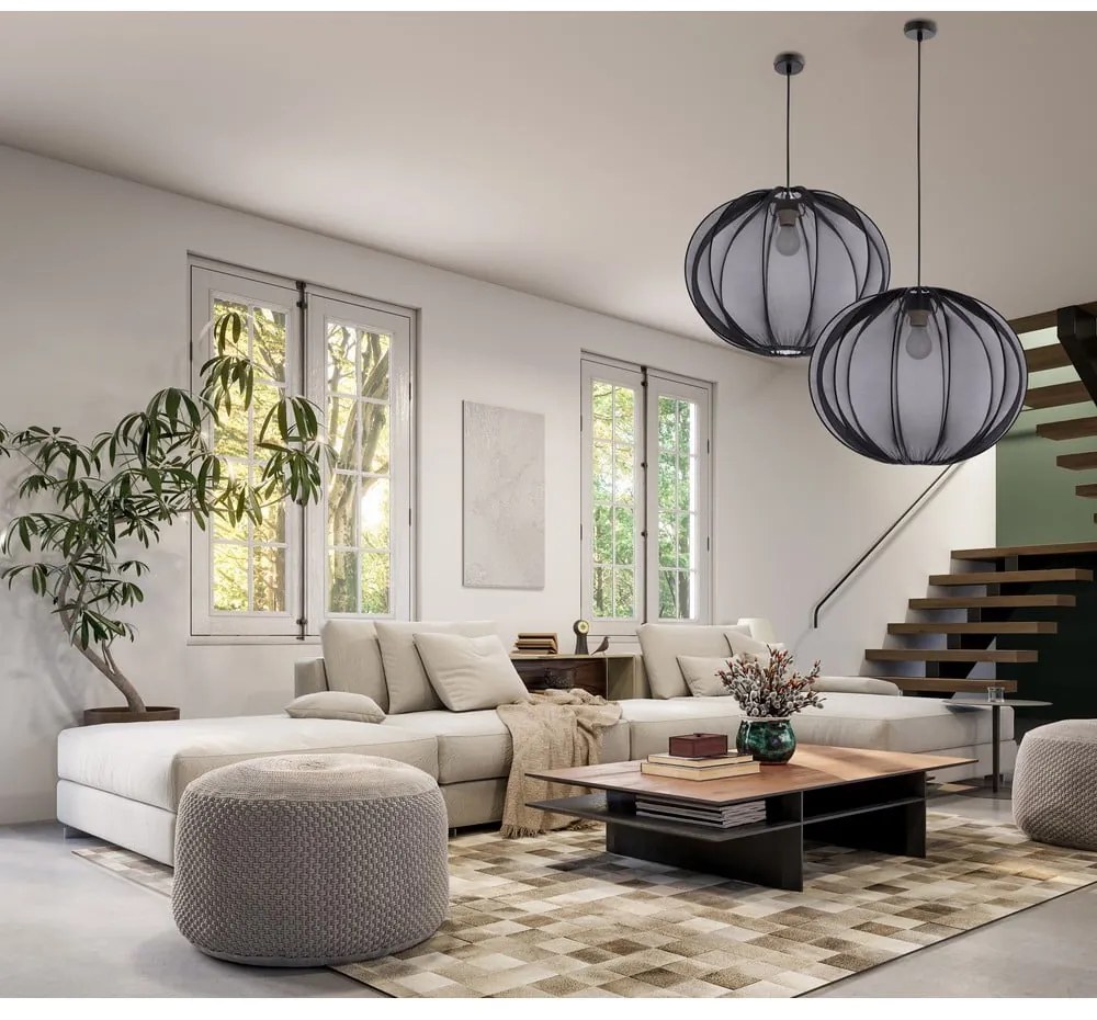 Czarna lampa wisząca z tekstylnym kloszem ø 52 cm Mellow – Candellux Lighting