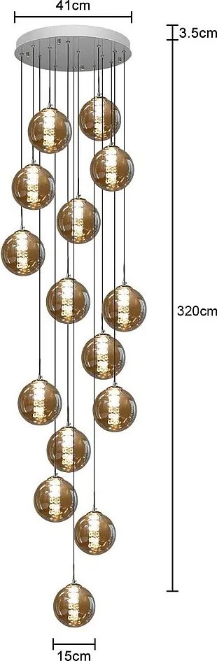 NETTLIFE Zawieszenie Stół do jadalni z regulacją wysokości Zawieszenie szklane - Lampa wisząca Nowoczesny żyrandol na klatkę schodową z 15 płomieniami