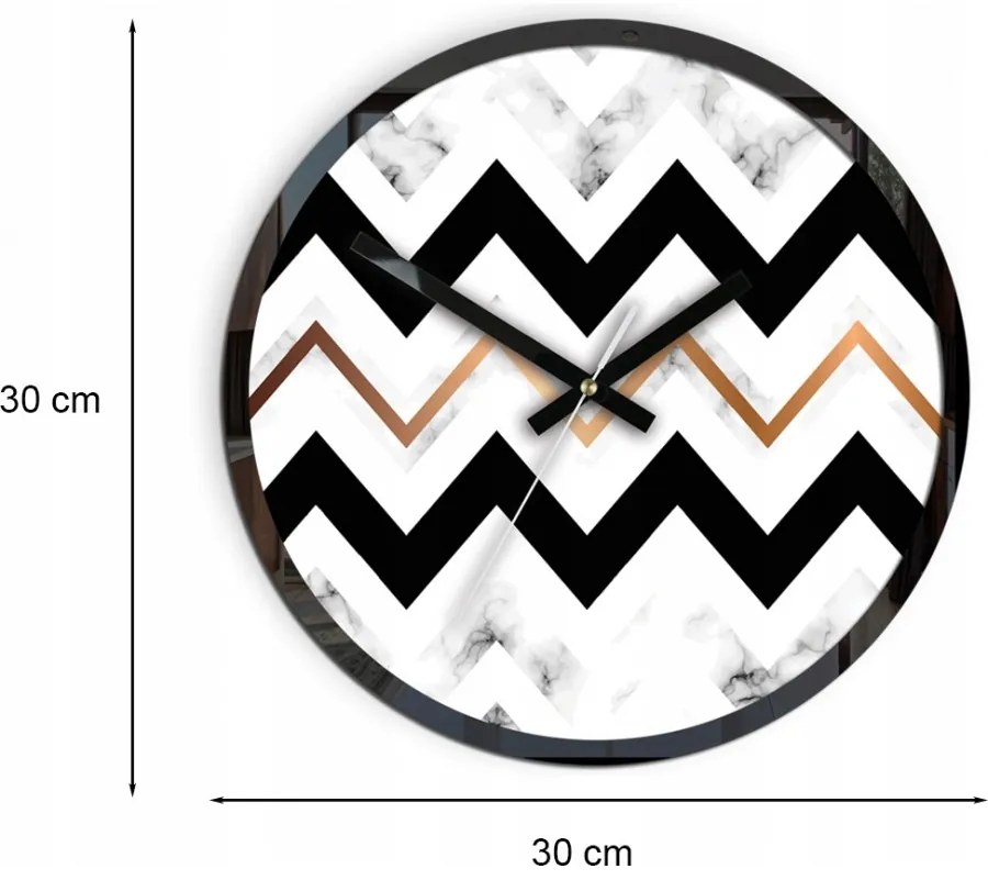 Zegar ścienny cichy czarny akrylowy do salonu okrągły w zygzak marmur gold