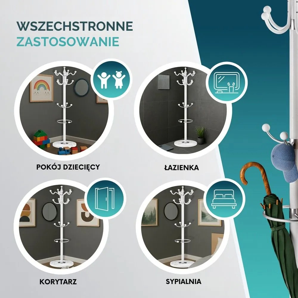 Wieszak stojący TENZY z marmurową podstawą, 37x173 cm, biały Casaria