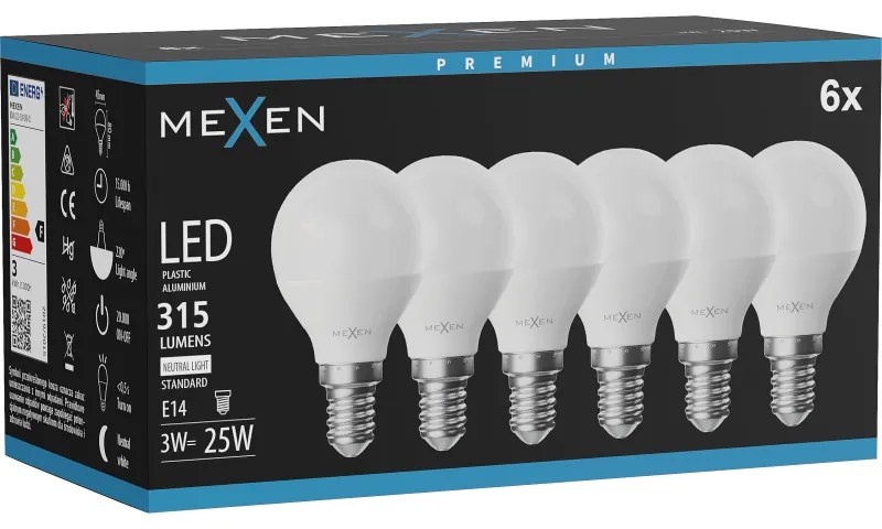Mexen Nova 6x żarówka LED E14, G45, 3W, Neutralna - 4000K, 315 lm - L101-E14-0340-01x06