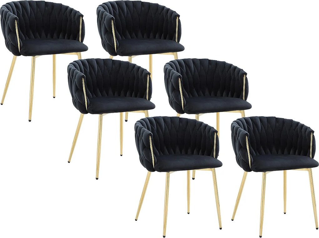 Zestaw 6 krzeseł z podłokietnikami z weluru i złotego metalu - Czarny - ELEGANO