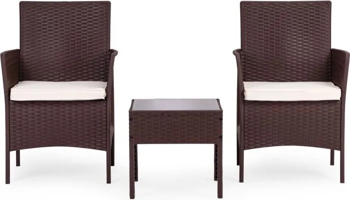 Zestaw mebli ogrodowych Livora 0223 - 2 krzesła i stolik kawowy, kolor brązowy