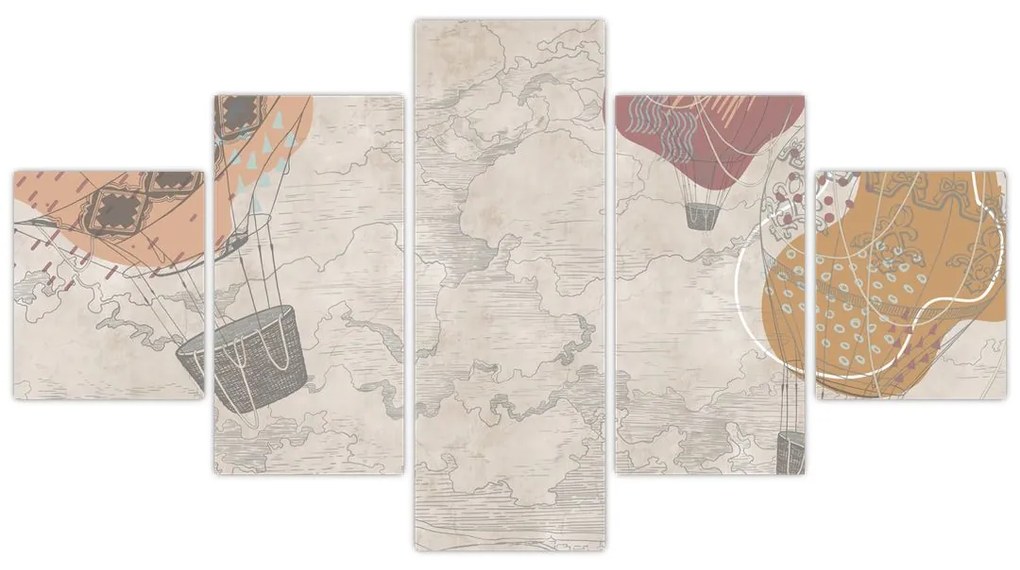 Obraz - Balony nad miastem, ciepłe odcienie (125x70 cm)