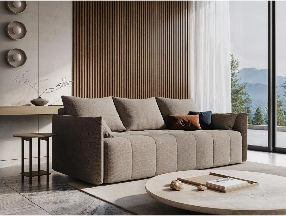 Beżowa rozkładana/ze schowkiem sofa 225 cm Moku – Makamii