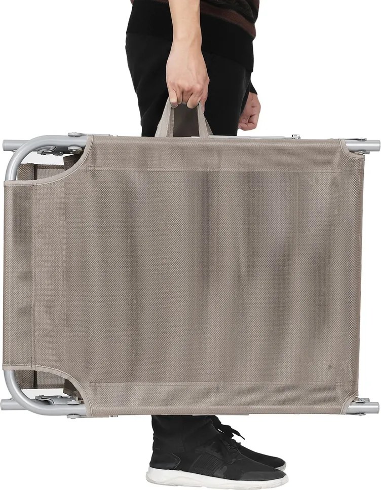 Leżak ogrodowy LAGUNA z regulowanym daszkiem, 193x59x30cm, brązowo-szary (taupe) SongmicsHome