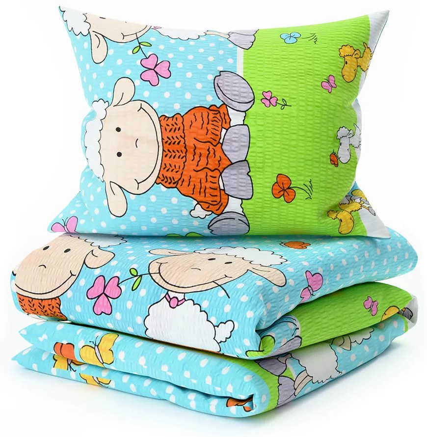 PrzytulneMieszkanie.pl PrzytulneMieszkanie.pl Pościel z kory do łóżeczka OVEČKI niebieskie Rozmiar pościeli: 45 x 65 cm | 90 x 135 cm