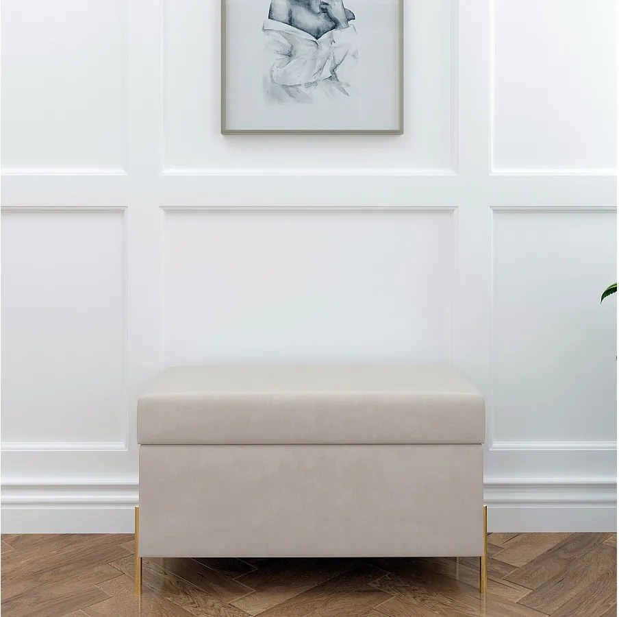 Beżowa tapierowana ławka Dancan BORGO z pojemnikiem