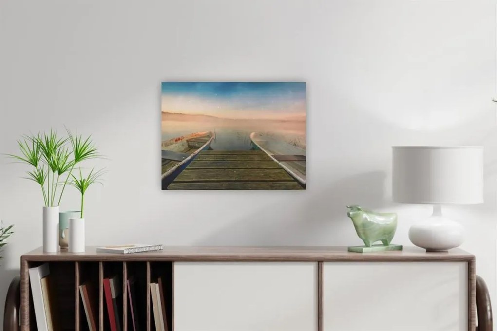 Obraz na ścianę "Molo z łódkami", LED z timerem, 30 x 40 cm