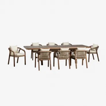 Zestaw Stołu Prostokątnego 200-260-320x100 Cm Rozkładanego Oraz 8 Krzeseł Ogrodowych Z Podłokietnikami Z Drewna Akacjowego Dubai Ciemny Akacjowy Brąz