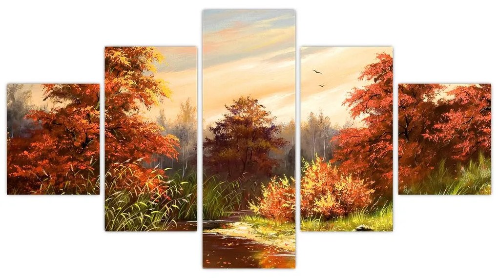 Obraz rzeki w jesiennym krajobrazie, obraz olejny (125x70 cm)