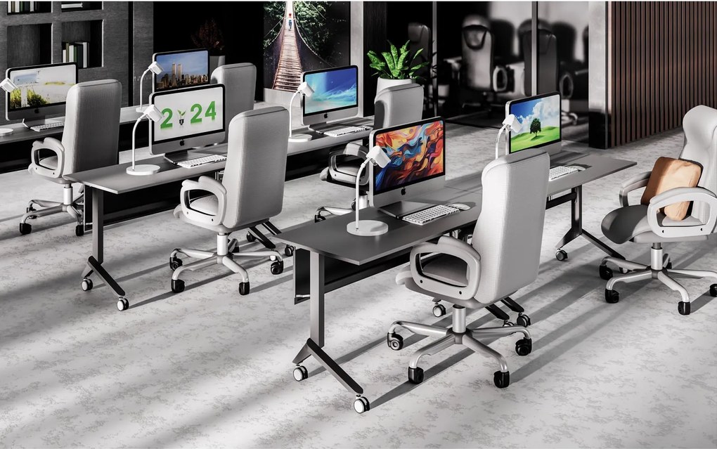 Mobilny stół PRIMO MOVE, 140x60 cm, czarna podstawa, brzoza