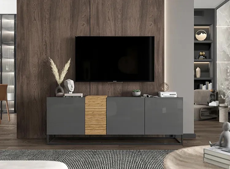 Stojąca szafka rtv grafit połysk D3-N21