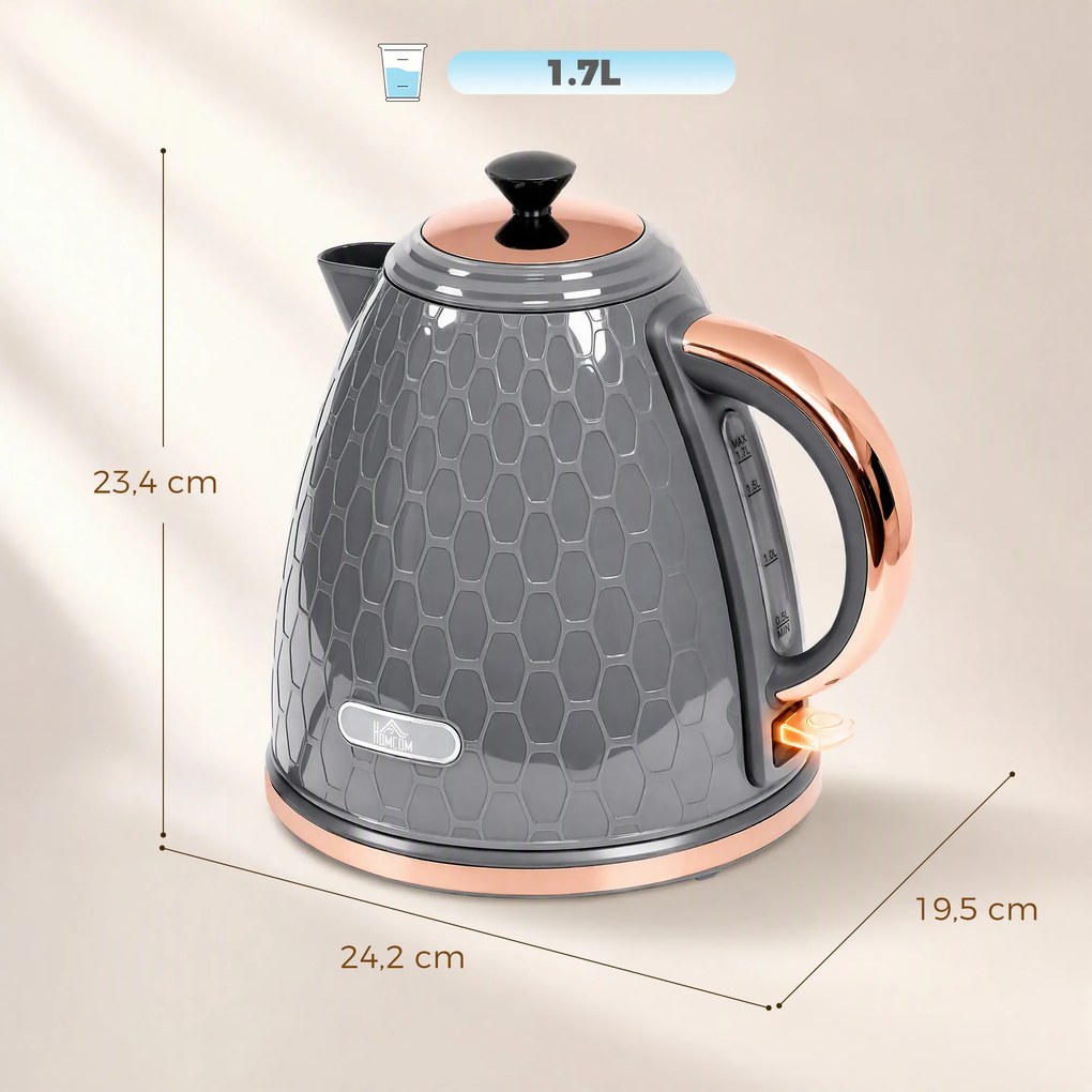 HOMCOM Czajnik, 2200W, okienko, filtr, szybkie gotowanie, szary | Aosom PL