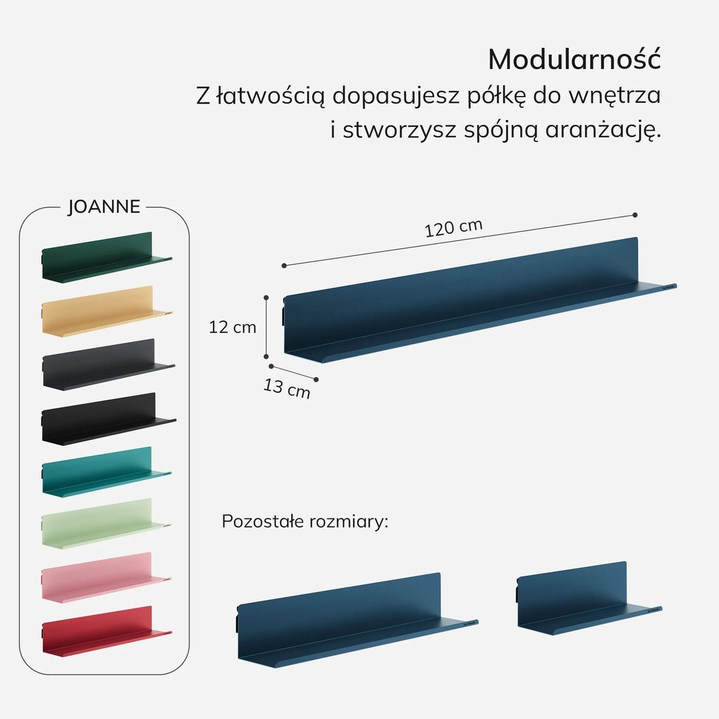 Półka wisząca metalowa granatowa, 1200 mm: JOANNE Modern