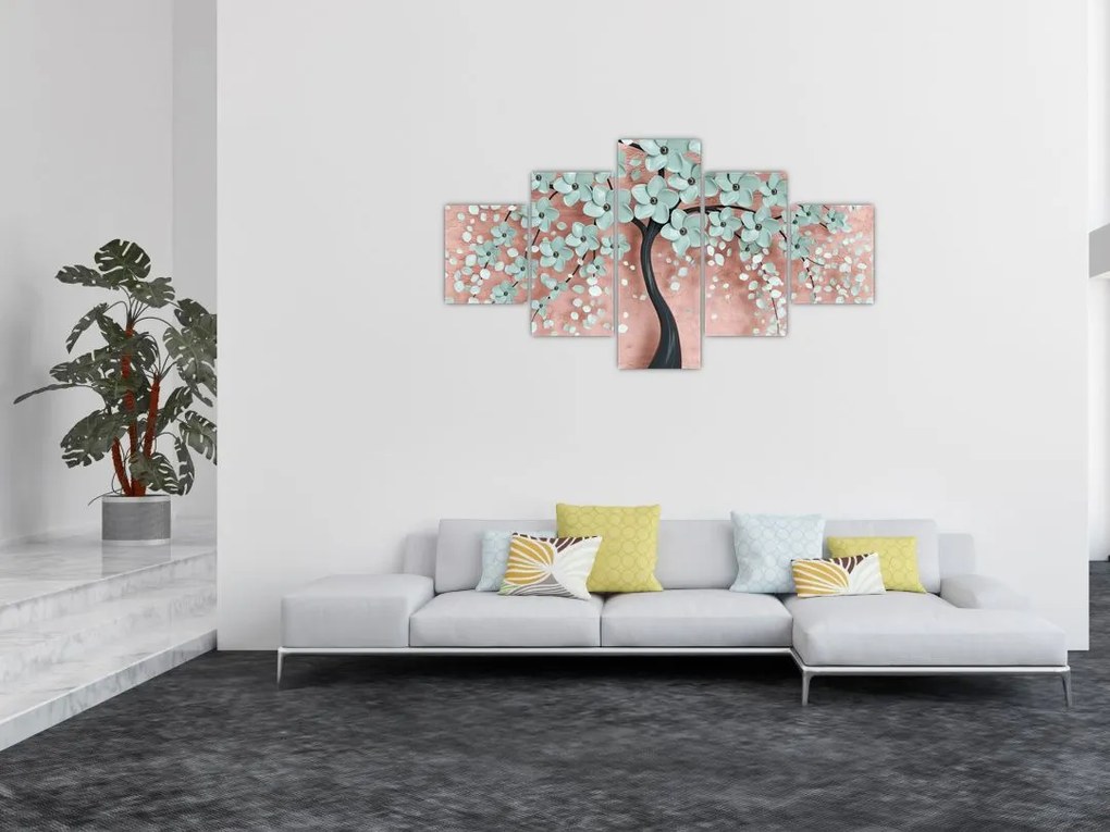Obraz - Pastelowe niebieskie kwiaty (125x70 cm)