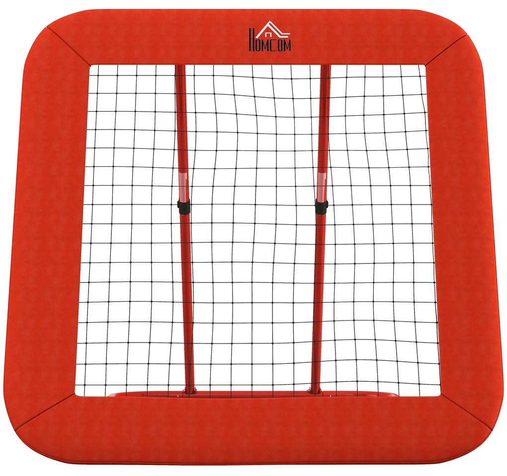 HOMCOM Siatka do Odbijania Piłki, Regulowana, Składana, Metalowa Rama, Siatka Wszechpogodowa, w zestawie kołki, Czerwona