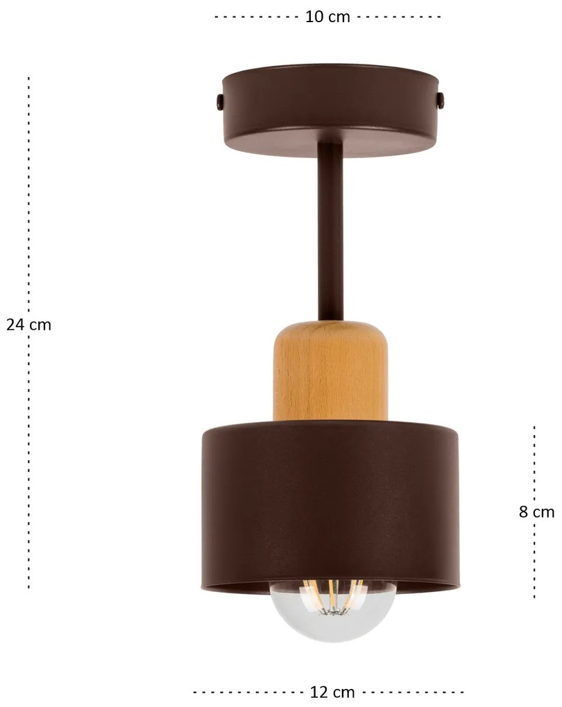 Brązowa lampa sufitowa, jednopunktowy spot DBU1010BR z drewna i metalu