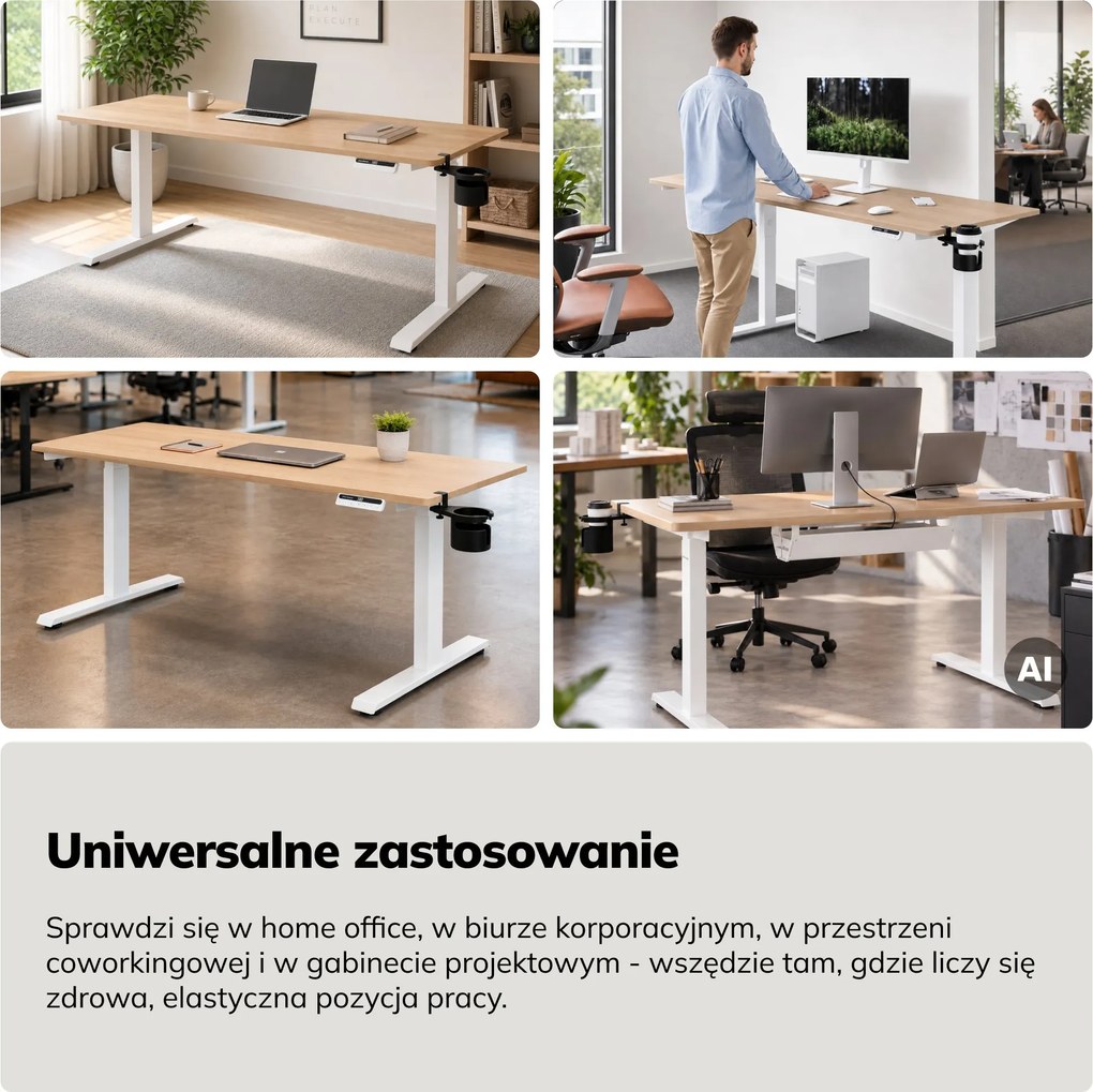 Biurko elektryczne z regulacją wysokości ergonomiczne białe/dąb sonoma,1600x800 mm: ARIA
