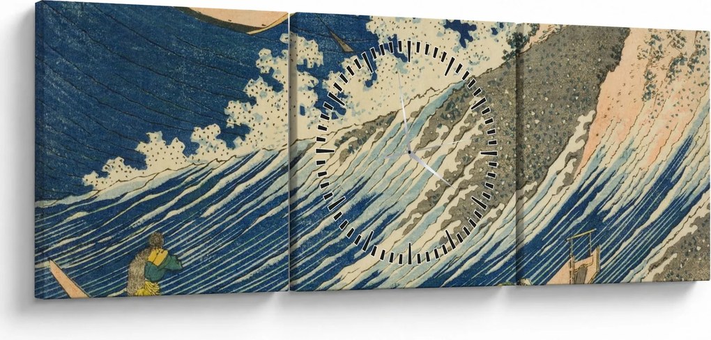 Obraz - Katsushika Hokusai, Fishing Boats at Choshi in Shimosa (Soshu Choshi) , reprodukcje (z zegarem) (90x30 cm)