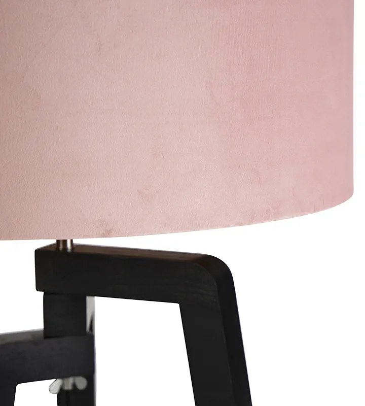 Lampa podłogowa trójnóg czarna z różowym kloszem i złotem 50 cm - PurosWiejski/ Rustykalny / Vintage Oswietlenie wewnetrzne