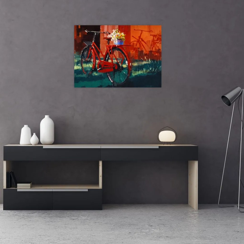 Obraz na szkle czerwonego koła, malowanie akrylowe (70x50 cm)
