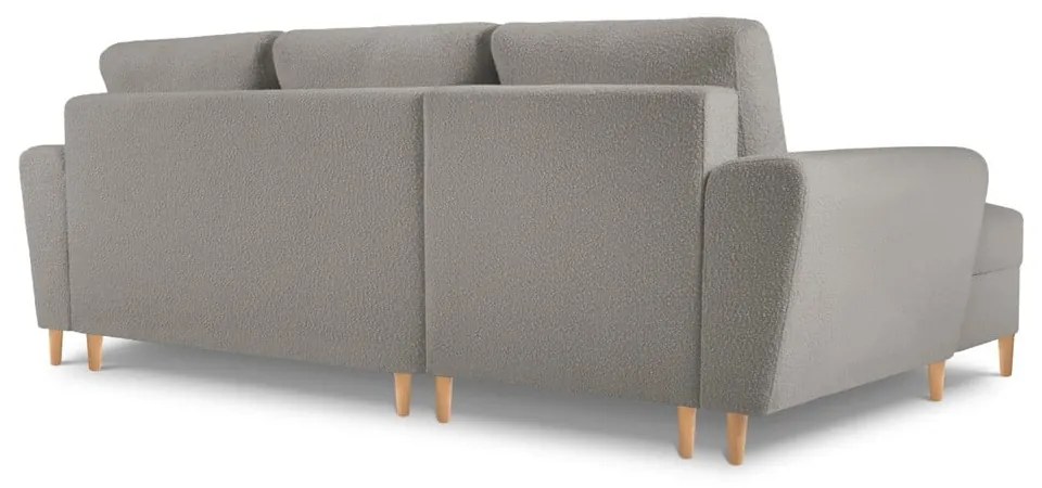 Jasnoszary rozkładany/ze schowkiem narożnik z materiału bouclé (lewostronny/z szezlongiem) Kyoto – Cosmopolitan Design