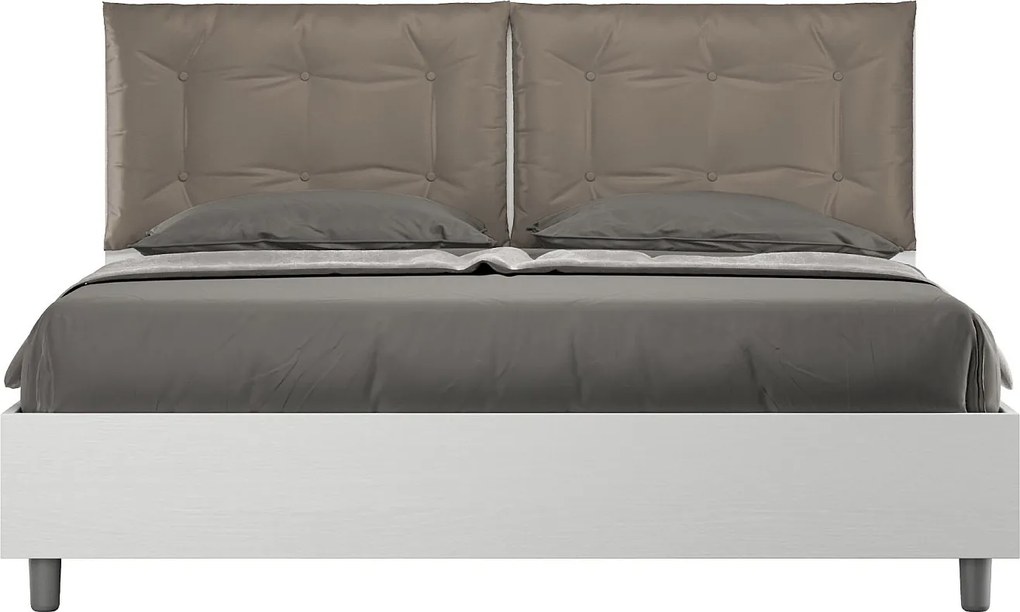 Łóżko wyposażone w stelaż z listwami z pojemnikiem 160x200 Frassino biała poduszkami sztucznej skóry cappuccino Egos Annalisa