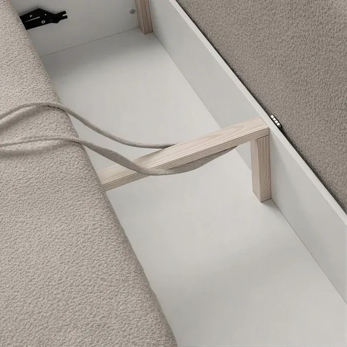 Sofa z Funkcją Spania ARVETO Kremowa Boucle Nowoczesna