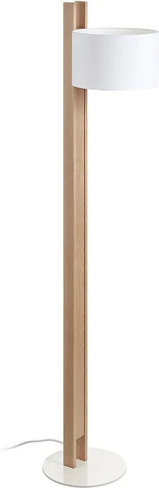 KOMPAKTOWA lampa pod?ogowa w nowoczesnym stylu z drewna - H 140,5 cm - E27 40W - IP20 - drewno i bia?a bawe?na