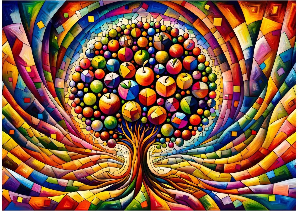 Obraz na szkle – Kolorowe drzewo z jabłkami (70x50 cm)